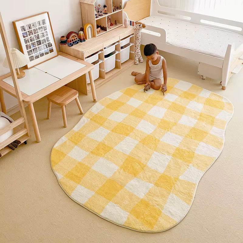 VIKAMA Moderner Wohnzimmerteppich in Gelb, Rutschfeste Baby-Krabbelmatte im Kaschmirimitat für Kinderzimmer und Schlafzimmer - Bild 1