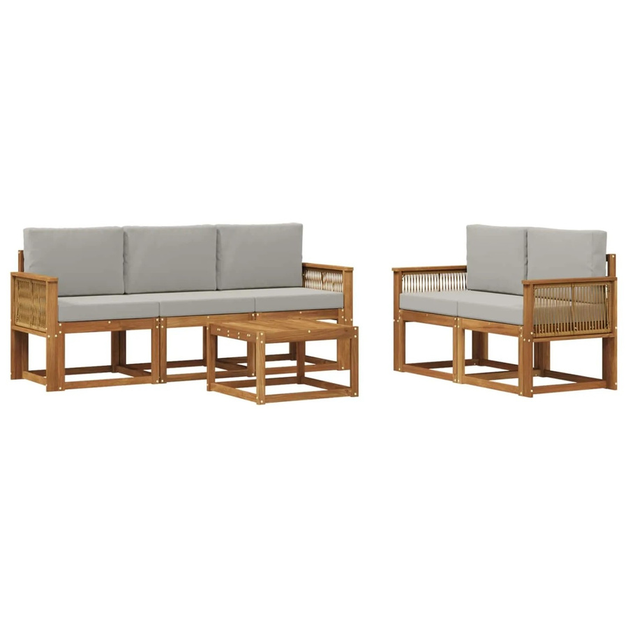 vidaXL Outdoor-Sofagarnitur aus Akazienholz und Polyester in Grau und Natur mit 6 Teilen - Bild 2