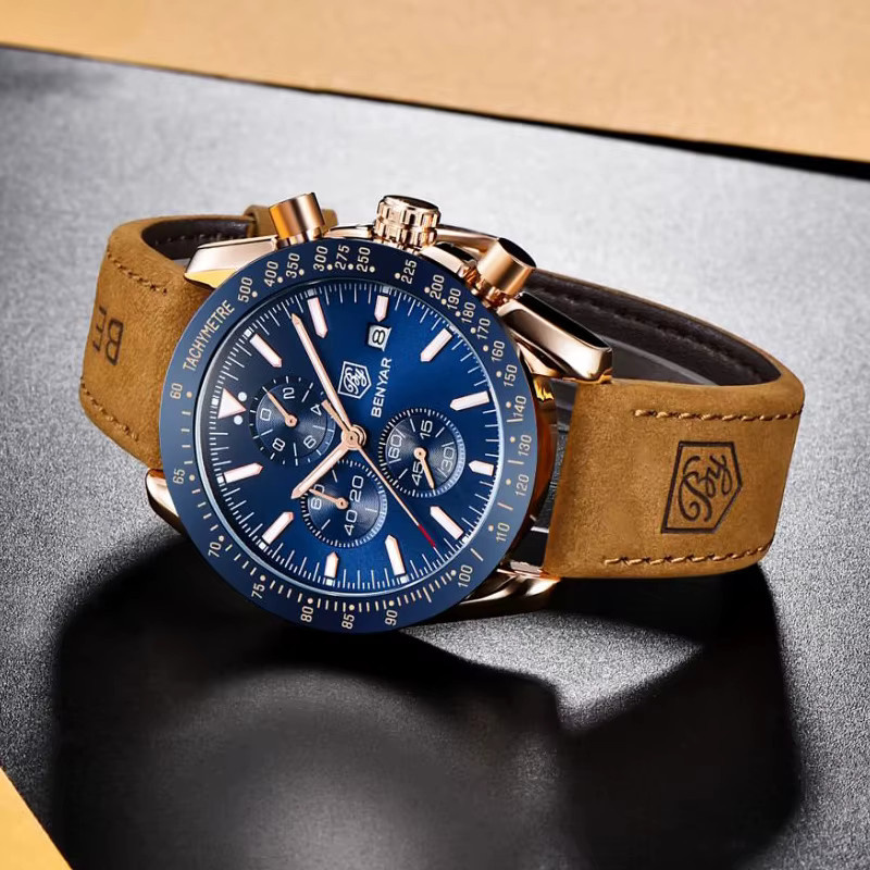 BENYAR Armbanduhr Quarz, Leder, Blau, Herren - Bild 3