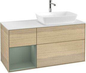 V&B Waschtischunterschrank Finion Wandbeleuchtung in Weiß mit Eichenregal lackiert, Breite: 120 cm, Tiefe: 50,1 cm, Höhe: 50,1 cm - Bild 1