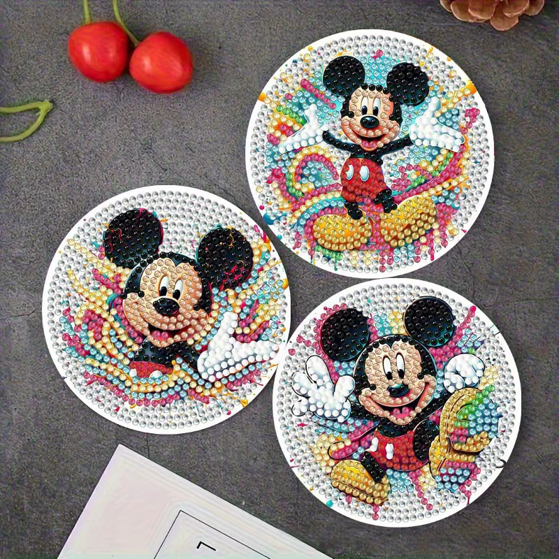 Diamond Painting DIY Cartoon-Maus Untersetzer aus Holz mit Halterung von Potdemiel, Mehrfarbig, Rund - Bild 3