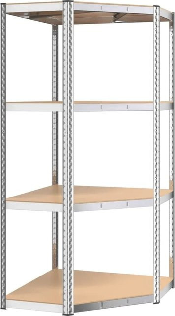 vidaXL Eckregal mit 4 verstellbaren Böden aus verzinktem Stahl und Holzwerkstoff in Silber, H: 160 cm, B: 75 cm, T: 75 cm - Bild 1