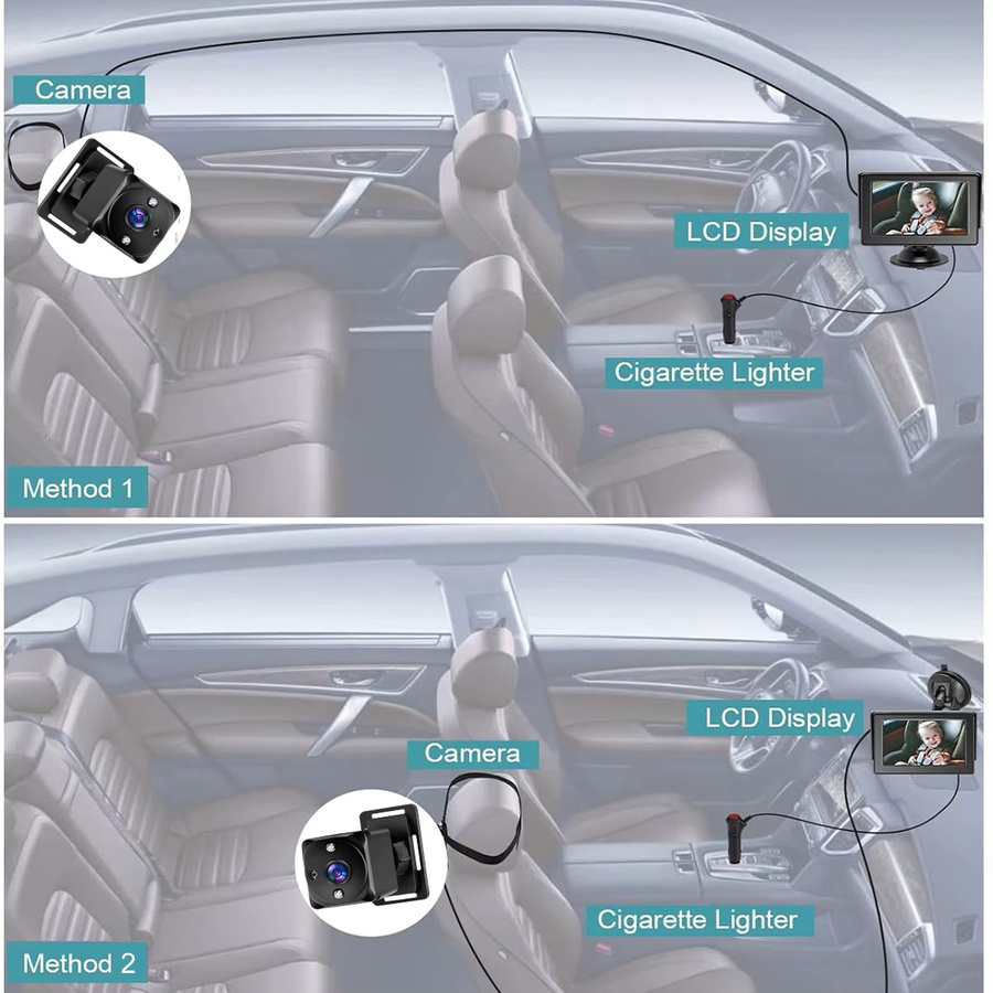 KKMOON Baby-Auto-Kamera mit 7-Zoll-Display und Rücksitz-Spiegel in Schwarz zur Überwachung deines Kleinkindes im Auto - Bild 4