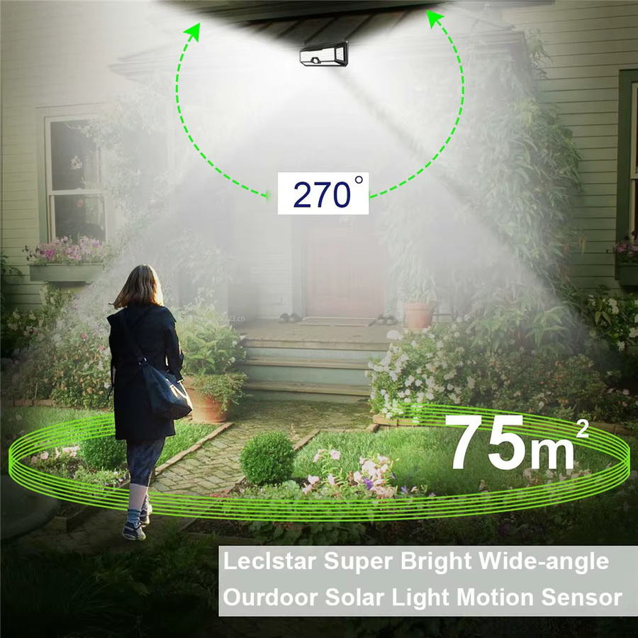 Leclstar Solar-LED-Wandleuchte mit 268 LEDs und Bewegungsmelder, IP65 wasserdicht, Schwarz - Bild 5