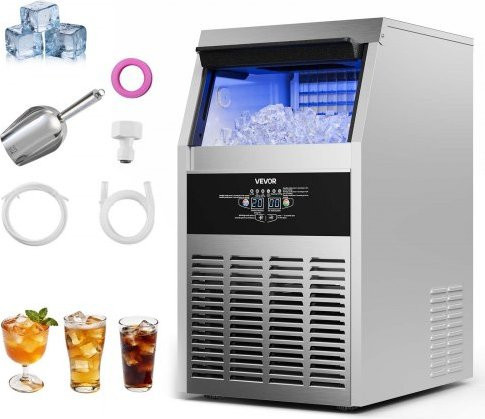 VEVOR Kommerzieller Eiswürfelbereiter aus Edelstahl in Silber mit LED-Display und Selbstreinigungsfunktion, 73 kg/24h Produktion und 14 kg Speicherkapazität, B/T/H: 49,5 x 40,5 x 72,0 cm - Bild 1