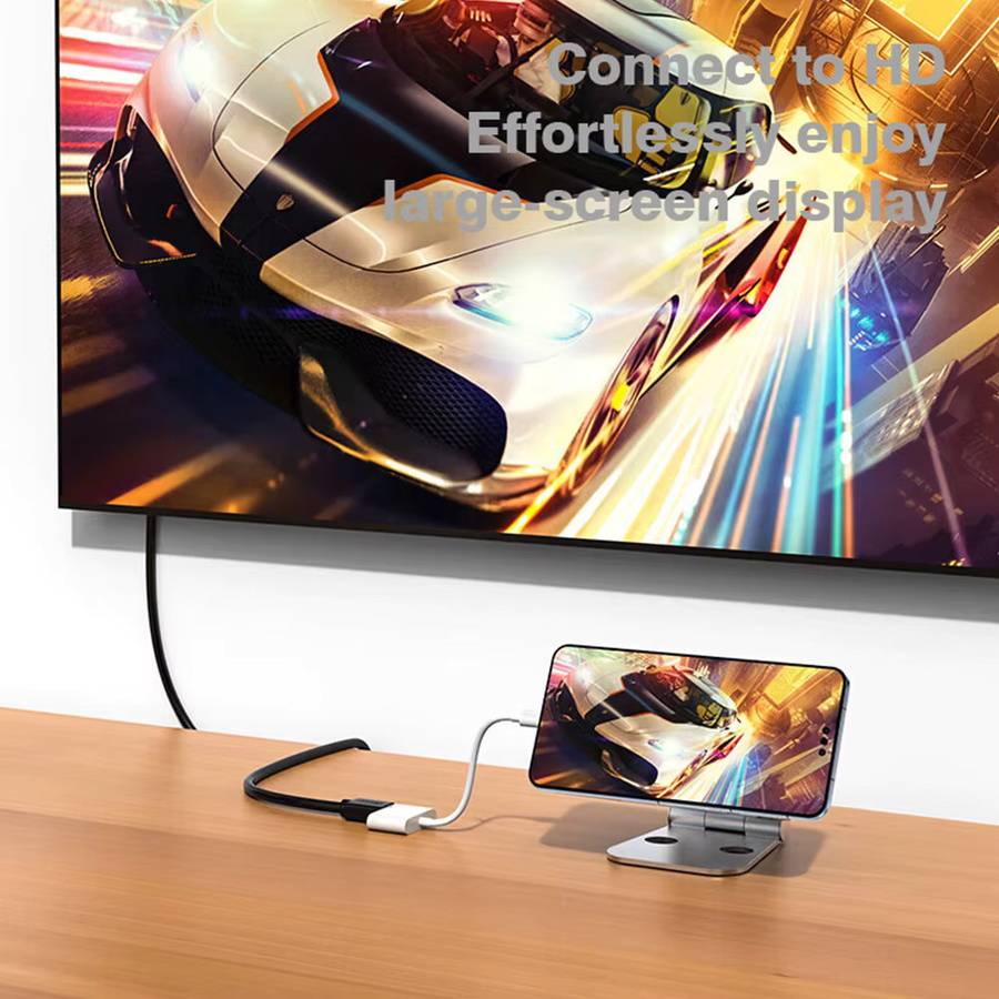 Byscoon USB-C auf HDMI Adapter in Weiß für iPhone, iPad und Huawei zur Verbindung mit HDTV, Projektor oder Monitor, unterstützt 2K und 1080P - Bild 2