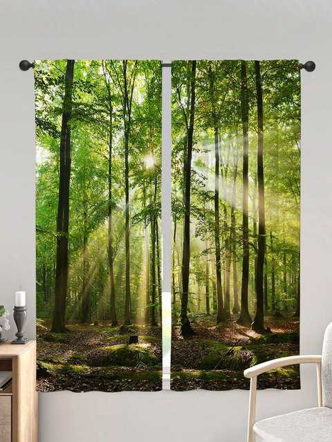 Yiran Furniture Fenster Vorhänge Wald Sonnenschein Naturlandschaft, 2er Set, Grün, halbtransparent, Breite: 50 cm, Höhe: 130 cm - Bild 1