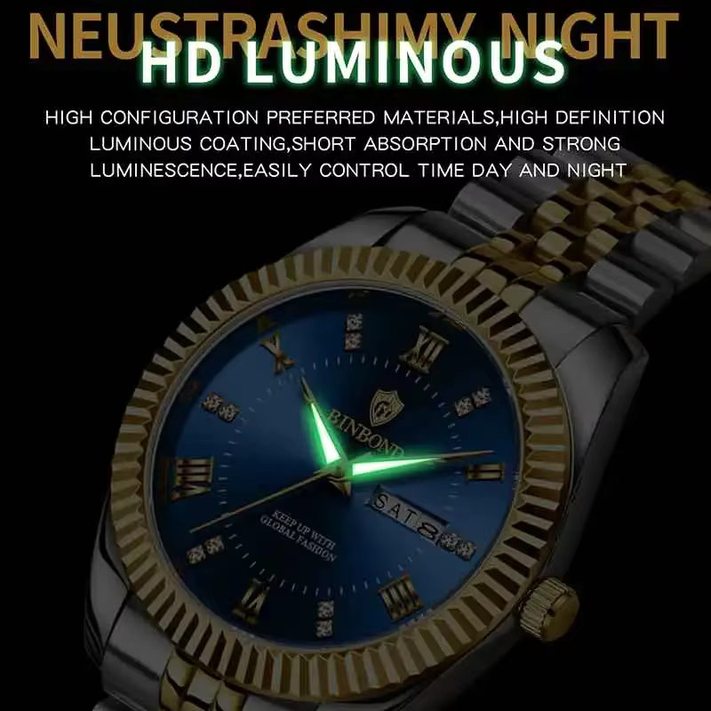 BINBOND Armbanduhr Herren, Quarz, Edelstahl, Blau, Silber - Bild 4