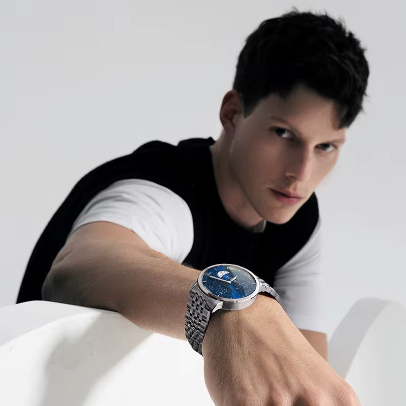 AGELOCER Armbanduhr, Automatik, Mondphase, Edelstahl, Blau, Herren - Bild 5