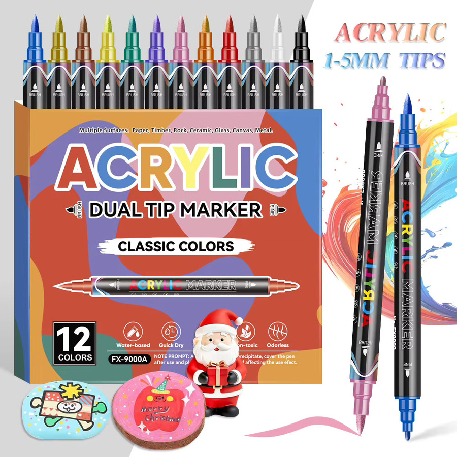 12 Farben Macaron Acryl Marker mit Dual Tip Soft Brush und Feinspitze für kreative DIY Kunstprojekte auf Stein, Holz oder Tassen - Bild 5