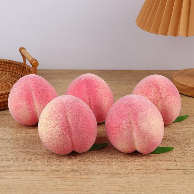 Realistisches Pfirsich-Obstset aus Kunststoff, 5 Stück, Mehrfarbig, Durchmesser: 7 cm - Bild 1