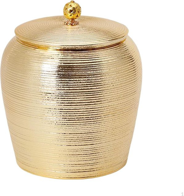 HappyToy Keramik-Aufbewahrungsbehälter mit Deckel, staubdicht und luftdicht, beige/gold - Bild 1