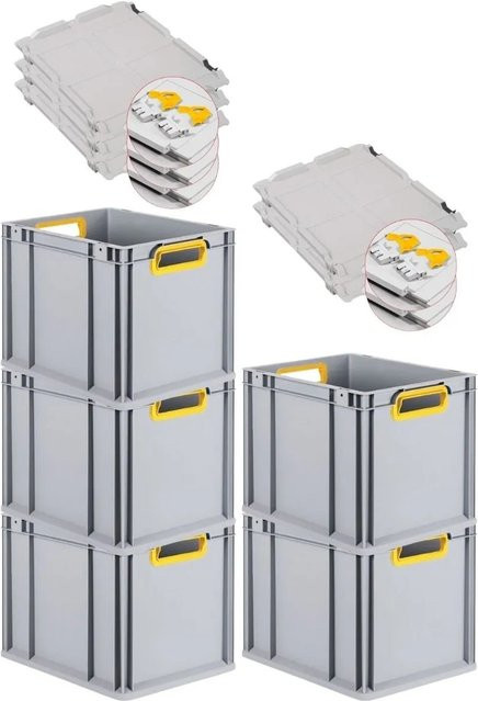 PROREGAL Spar Set 5x Eurobox Nextgen Color mit Scharnierdeckel und Schiebeschnappverschlüssen, Gelb, H: 32 cm, B: 30 cm, T: 40 cm - Bild 1