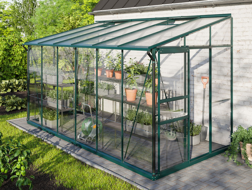 Vitavia Anlehn-Gewächshaus Ida 7800 in Smaragdgrün mit 7,8 m² Fläche, Pultdach und Doppelschiebetür - Bild 4