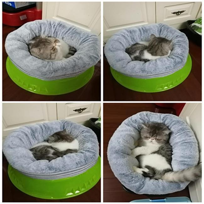 Weiches Höhlenbett für Katzen und Hunde aus Bio-Baumwolle und Plüsch-Sherpa in Grau mit rutschfester Unterseite - Bild 6