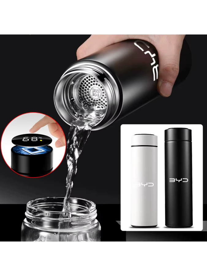 BYD Auto-Thermo-Trinkflasche mit Temperaturanzeige aus Edelstahl, Schwarz, 500 ml - Bild 7