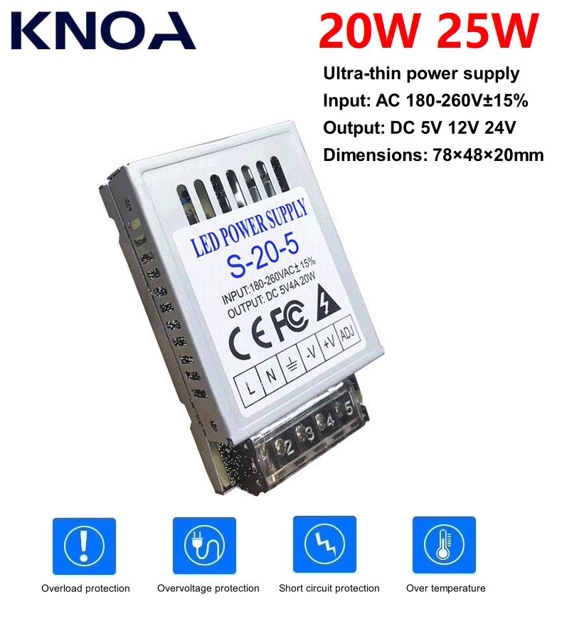 KNOA Schaltnetzteil SMPS für LED-Streifen und CCTV, 25W, Farbe: Silber - Bild 2