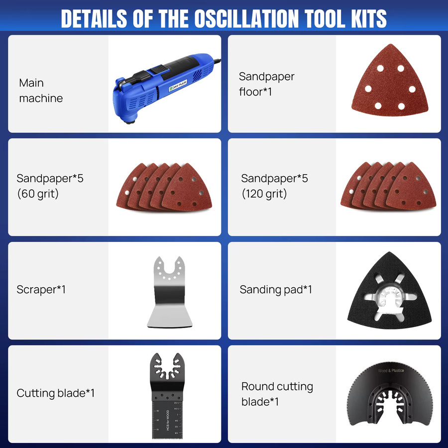 DayPlus Elektrisches Kabel-Multitool mit 3800 W und 22000 U/min, Oszillierendes Multi-Tool mit 3 Grad Oszillationswinkel zum Schneiden, Schleifen und Schaben - Bild 5
