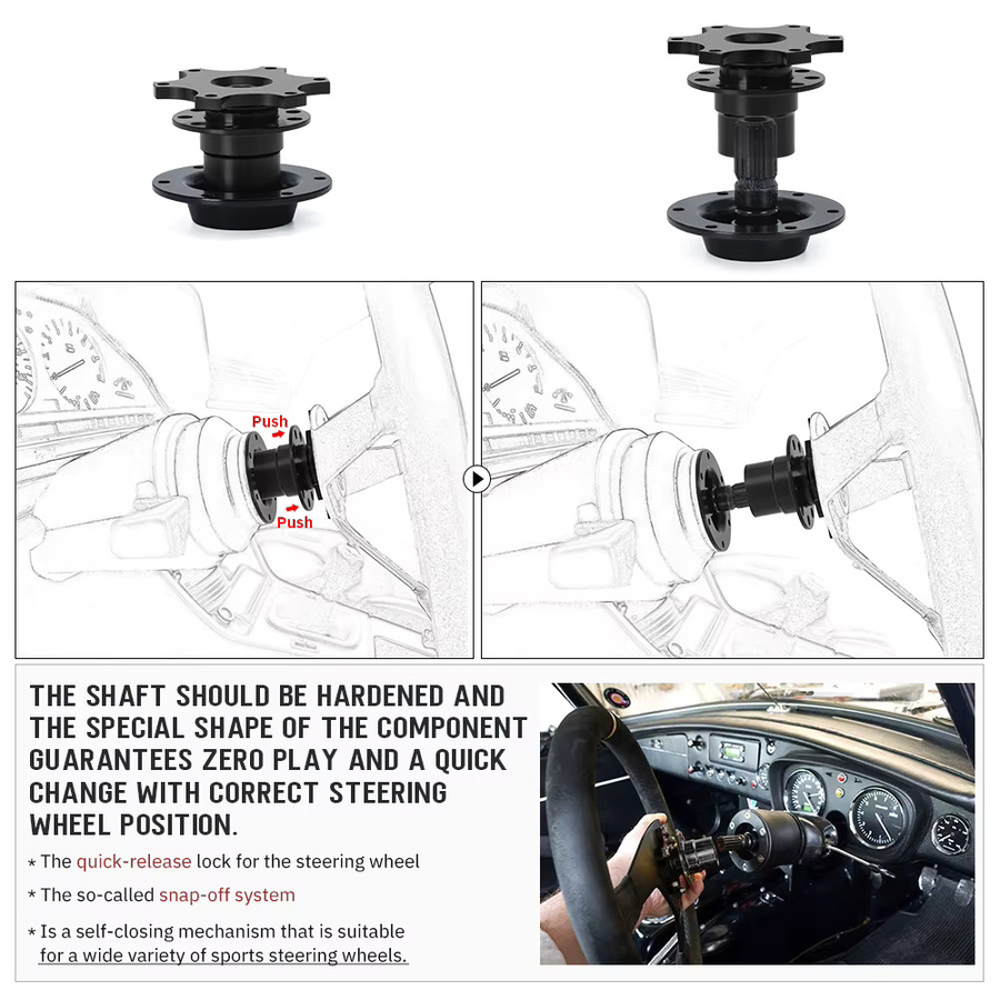 Lzone Universal Lenkrad Schnellspanner Nabe Boss Kit Radnaben Adapter für 6 Loch Lenkrad, Schwarz, JR3859 - Bild 5