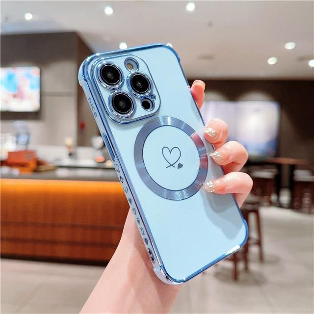 Yiran Luxus Handyhülle mit Herzmuster und MagSafe Magnet für iPhone 11 bis iPhone 16 Pro Max in Grau - Bild 1