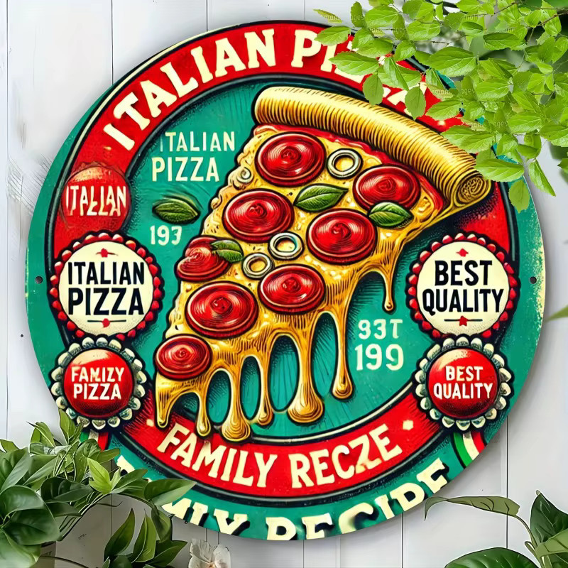 Rundes Metallschild Potdemiel mit Pizza-Motiv im Vintage-Stil, Mehrfarbig, Durchmesser: 20,32 cm - Bild 4