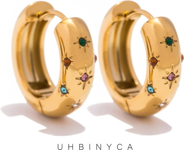 UHBINYCA Creolen, Edelstahl, Gold, Zirkonia, Damen - Bild 1