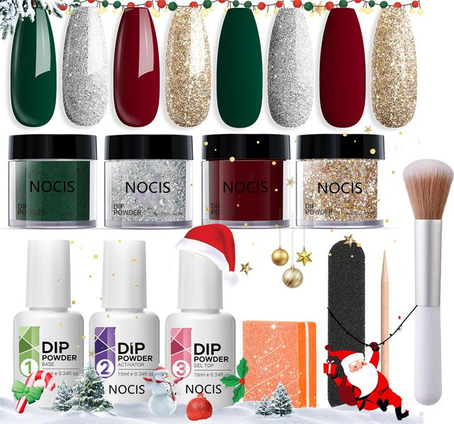 NOCIS Dip-Puder Nagel-Set, Rot, Grün, Gold, Silber, Schimmernd - Bild 1