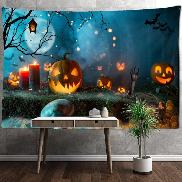Halloween Kürbis Wandteppich Super Six in Blau mit Psychedelic Hexerei Design, Breite: 95 cm, Höhe: 70 cm - Bild 1