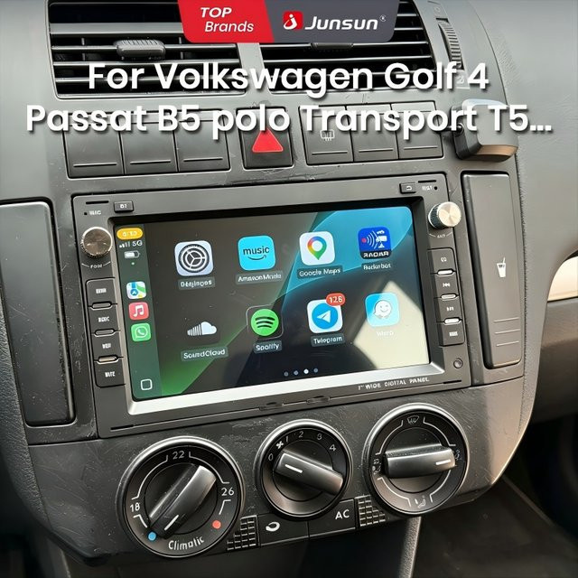 Junsun 4G Android Autoradio mit 9,0 Zoll Touchscreen für VW Golf 4 MK4 Passat B5 Polo Bora Jetta T5 Transporter, Schwarz, mit GPS, WLAN, Bluetooth, CarPlay und Android Auto - Bild 1
