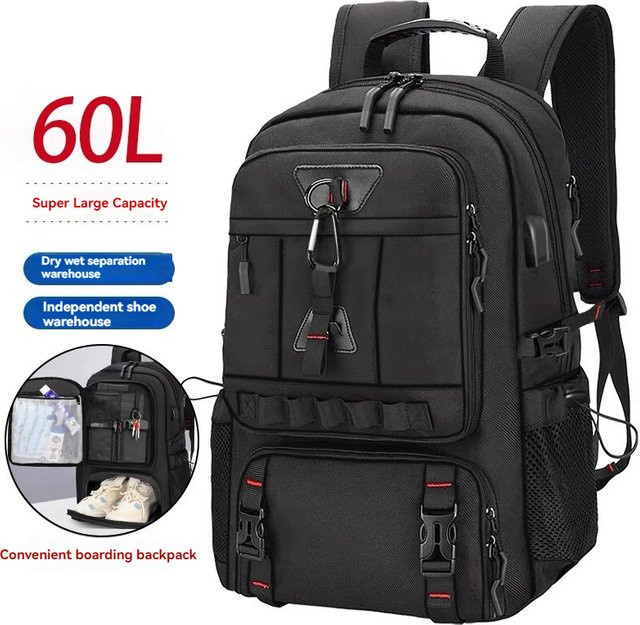 MOZHI Reise-Laptop-Rucksack mit 60L Volumen und USB-C Anschluss, erweiterbarer Business-Rucksack für Herren in Schwarz mit Schuhfach - Bild 1