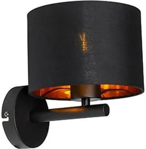 QAZQA Moderne Wandleuchte in Schwarz und Gold aus Stahl mit Stoffschirm, dimmbar, E27 - Bild 1