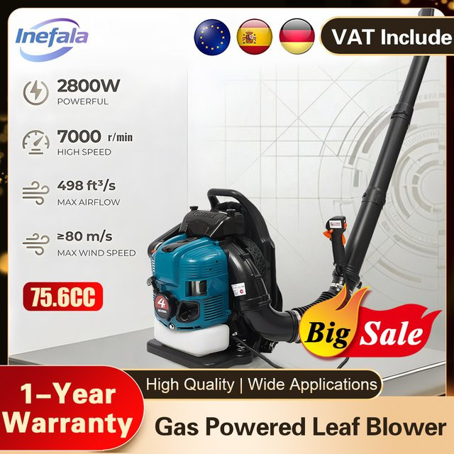 Podofo 4-Takt Benzin-Elektro-Rucksack-Laubbläser in Blau mit 2,8 kW und 7000 U/min für die Rasenpflege und Schneeräumung - Bild 1