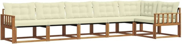 vidaXL Outdoor-Sofagarnitur 6-teilig L-Form aus Akazienholz in Natur mit Kissen in Creme und Weiß - Bild 1