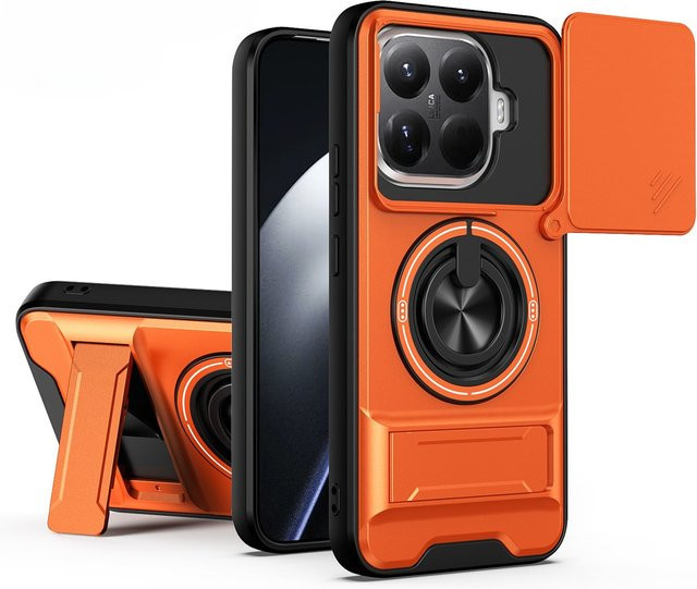 Xiaomi 15T Pro 5G Hard Case mit magnetischem Ringhalter und Kamera-Schutz in Schwarz oder Orange - Bild 1