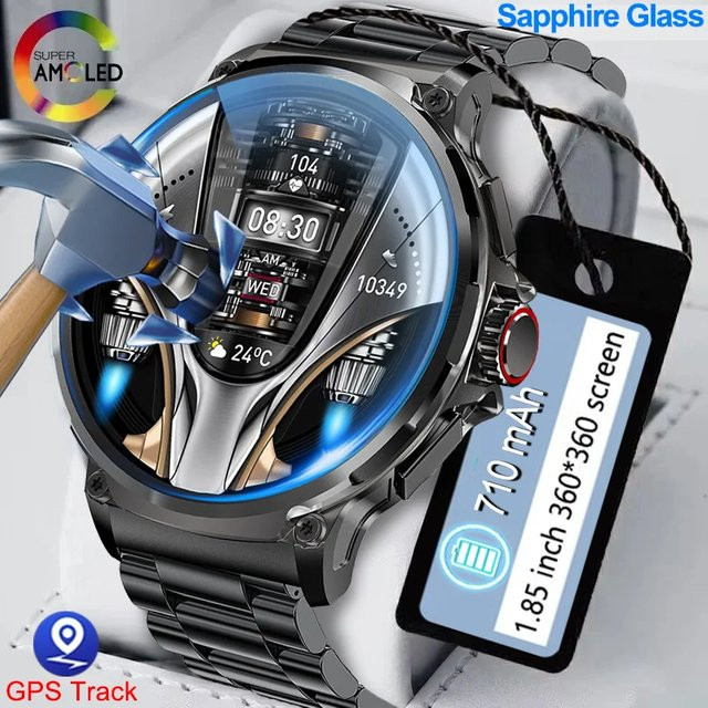 BOALZETD Smartwatch, Edelstahl, Schwarz, Herren, GPS, 1,85 Zoll - Bild 1