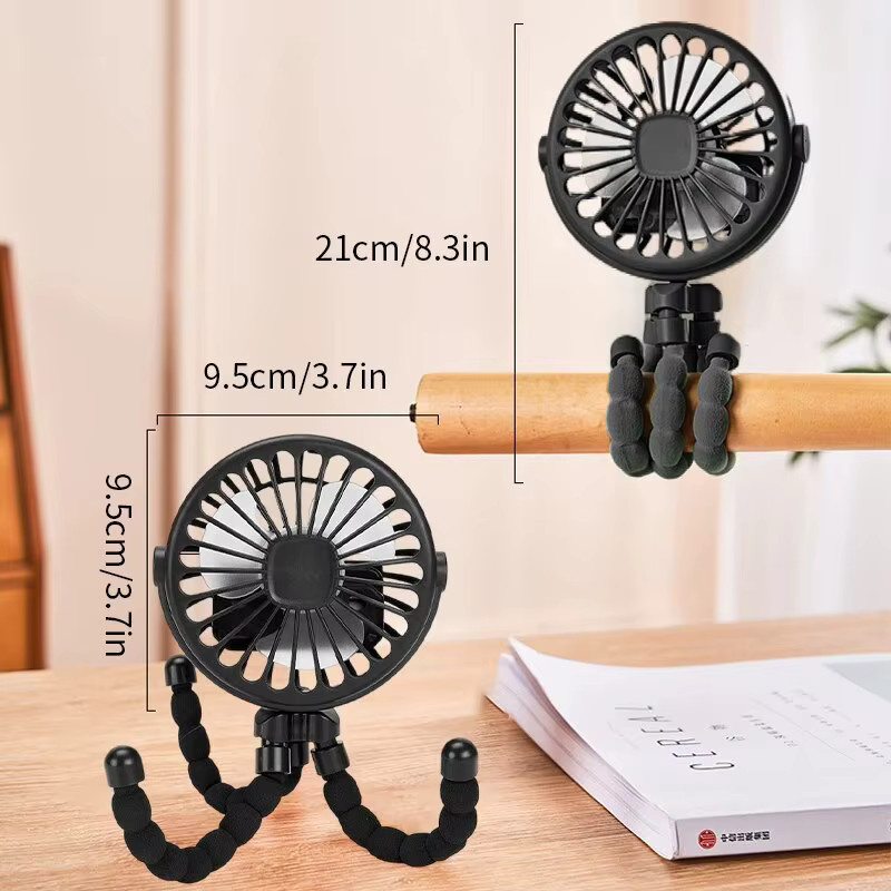 Tragbarer Octopus Fan Handheld-Lüfter mit Handyhalterung und USB-Aufladung, Schwarz, B/T/H: 21,0 x 21,0 x 9,5 cm - Bild 2