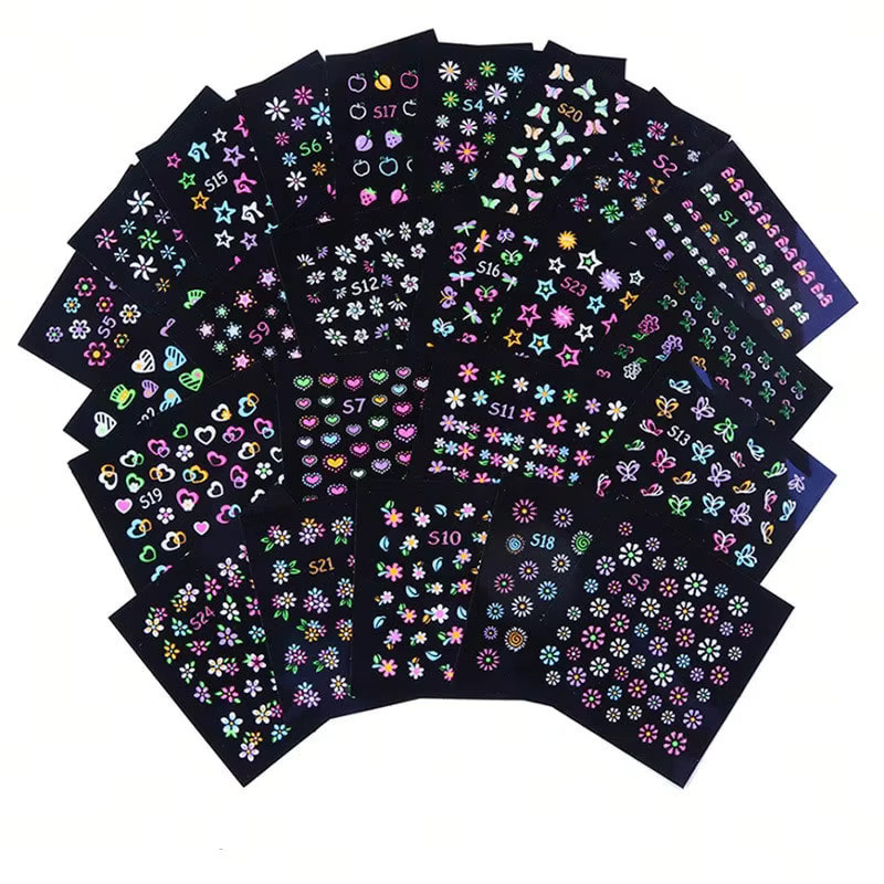 MAGT Nagelkunstaufkleber, Neon, Glänzend, Schmetterling, Herz, Blume - Bild 4
