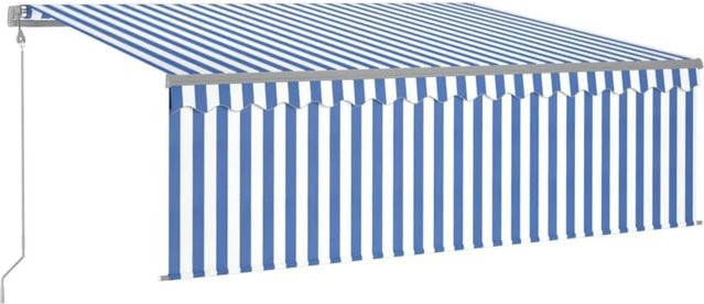 Furnicato Automatische Markise mit Volant aus Polyester und Aluminium in Blau und Weiß B: 450 cm, H: 300 cm - Bild 1