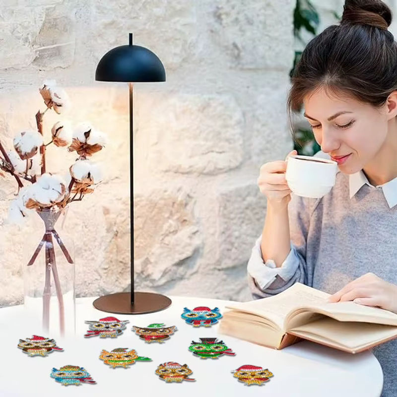 10-teiliges DIY-Diamant-Malerei-Kunstset mit Eulenmuster und Untersetzern in Mehrfarbig, unregelmäßige Form aus Kunststoff - Bild 3