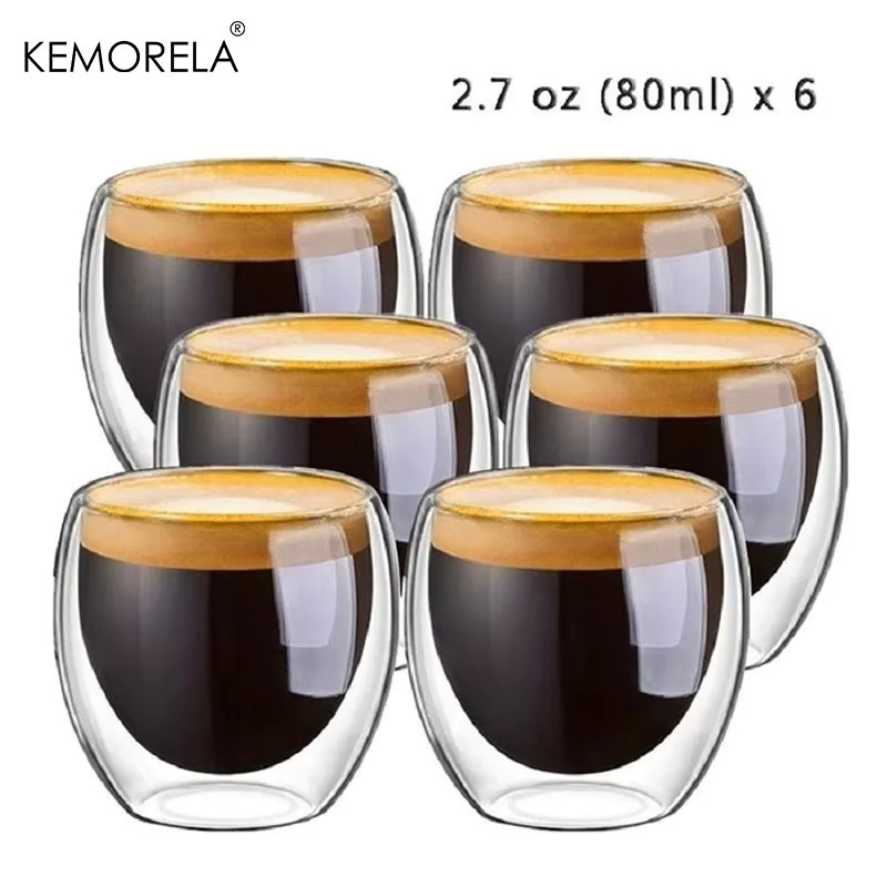 KEMORELA Set aus 6 doppelwandigen Espresso Tassen aus Borosilikatglas, transparent, 80 ml pro Tasse - Bild 2
