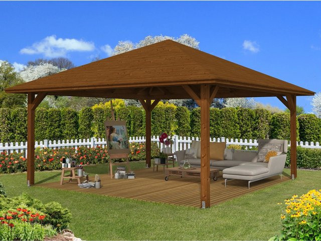 Skan Holz Pavillon Cannes 4 aus Fichte in Nussbaum braun, B/T: 489 x 489 cm - Bild 1