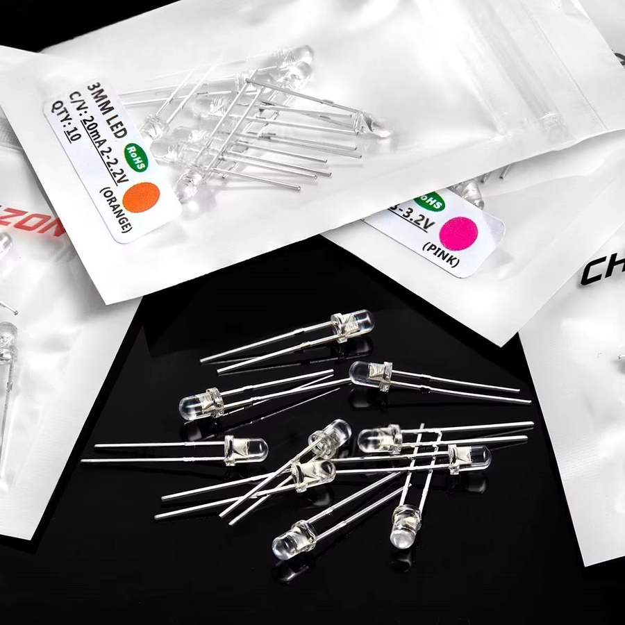 PULAR LED-Dioden Set 100 Stück, 3 mm, ultrahell, mehrfarbiges Sortiment in Warmweiß, Rot, Grün, Blau, UV, Lila, Gelb, Orange und Rosa, 2 V und 3 V - Bild 2