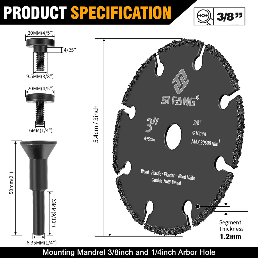 SI FANG 3-Zoll-Hartmetall-Sägescheibe für Holz, Multitool-Trennscheibe für Winkelschleifer, Schwarz, Durchmesser: 7,62 cm - Bild 2