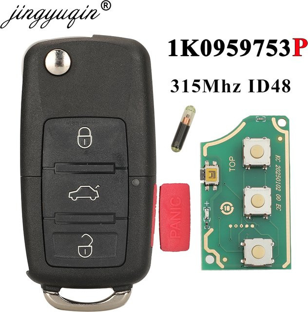 Jingyuqin Flip Key Fernbedienung 315MHz ID48 für Volkswagen VW Golf EOS GTI Jetta in Schwarz - Bild 1