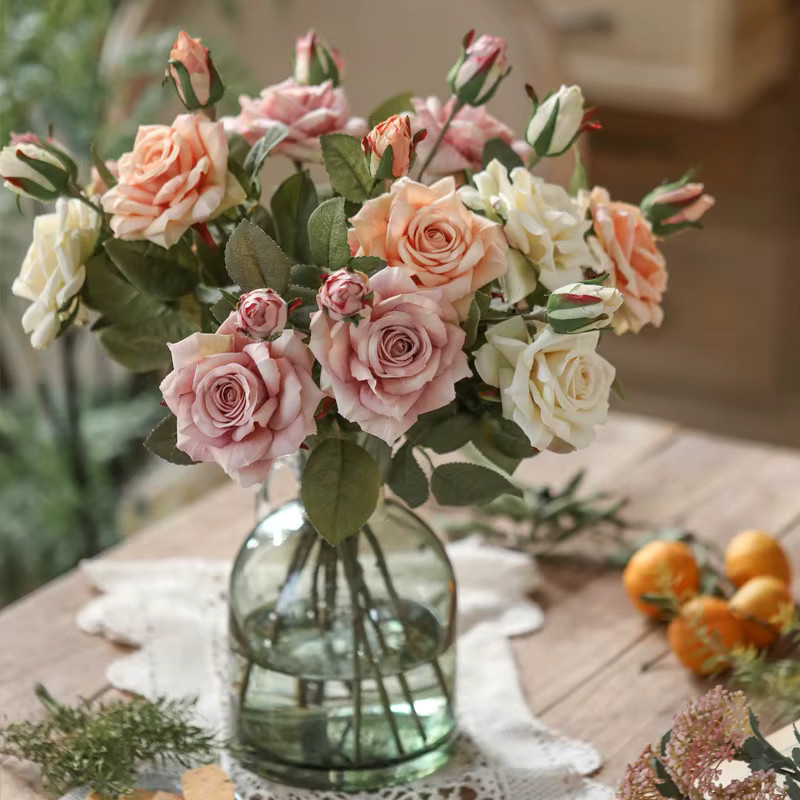 YO CHO Künstlicher Brautstrauß aus Seide mit Rosen in Orange für Hochzeiten und Dekorationen - Bild 2
