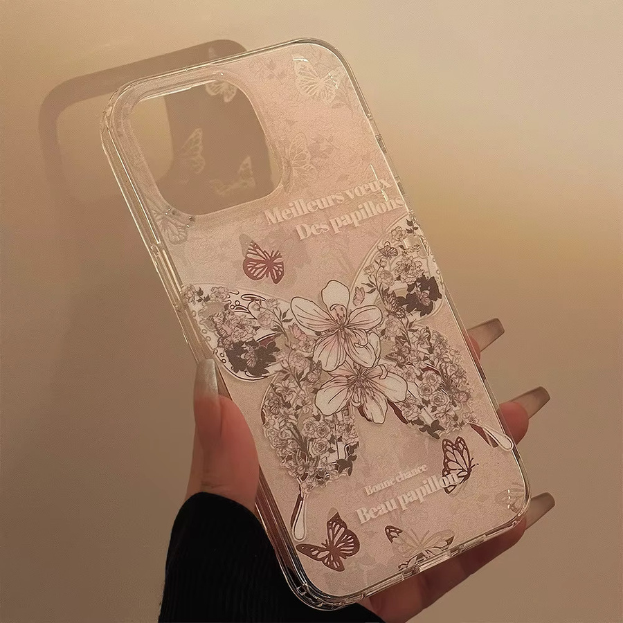MUQGEW Handyhülle mit Koreanischem Blumen- und Schmetterlingsdesign sowie Armbandkette für iPhone 15 16 14 13 12 Pro Max, stoßfeste Dual Layer Schutzhülle - Bild 3