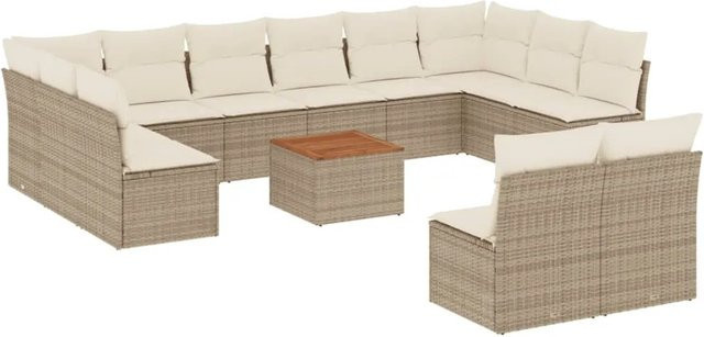 vidaXL 13-teilige Garten-Sofagarnitur aus Poly-Rattan und Akazienholz in Beige-Creme mit Kissen - Bild 1