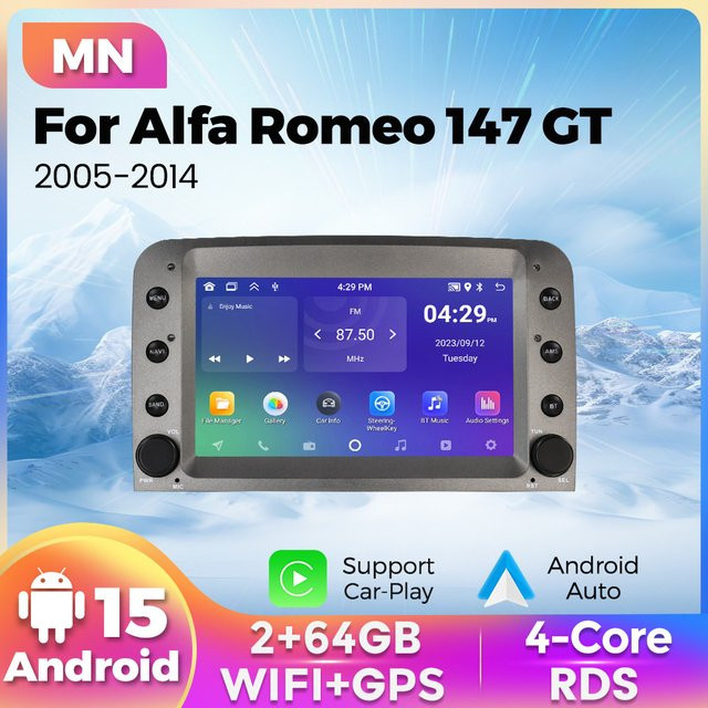 NAVIFANS Android 15 1 DIN Autoradio für Alfa Romeo 147 GT 2005-2014 mit GPS, CarPlay und Multimedia MP5 Player Stereo, Schwarz - Bild 1