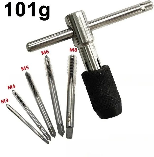Gewindeschneidset T-Typ in Silber für M3 bis M8 mit 3mm bis 6mm Gewindebohrschlüssel-Werkzeugset - Bild 1
