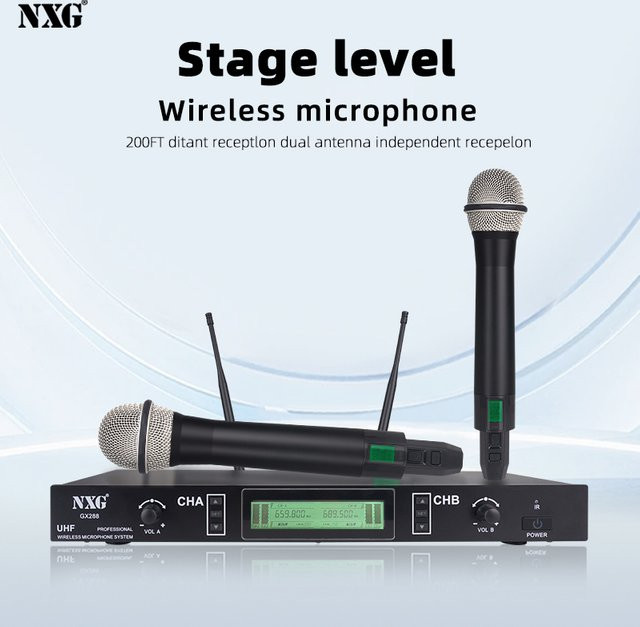 Yamnweo GX288 UHF Dual-Handmikrofon-System in Schwarz mit 2 Kanälen, dynamischen Mikrofonen, Nierencharakteristik und XLR-Ausgang - Bild 1